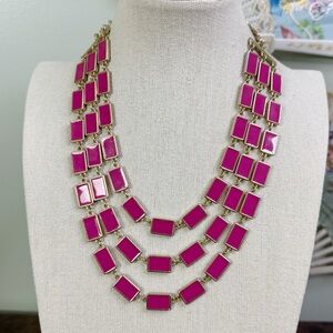 Three-Strand Fuchsia Rectangle Statement Necklace
